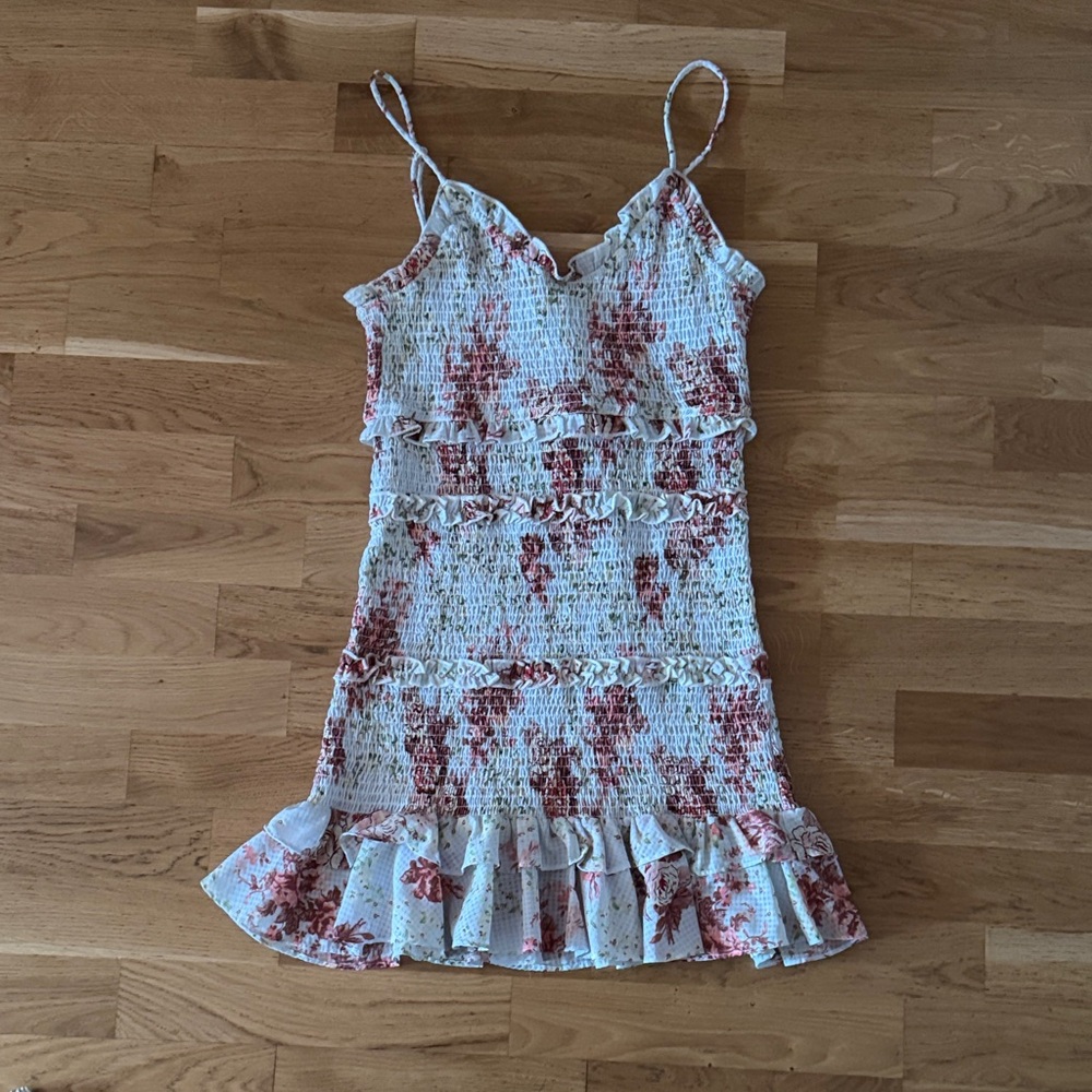 Zara Cream Dress with Rust Floral and Green Leaf Print